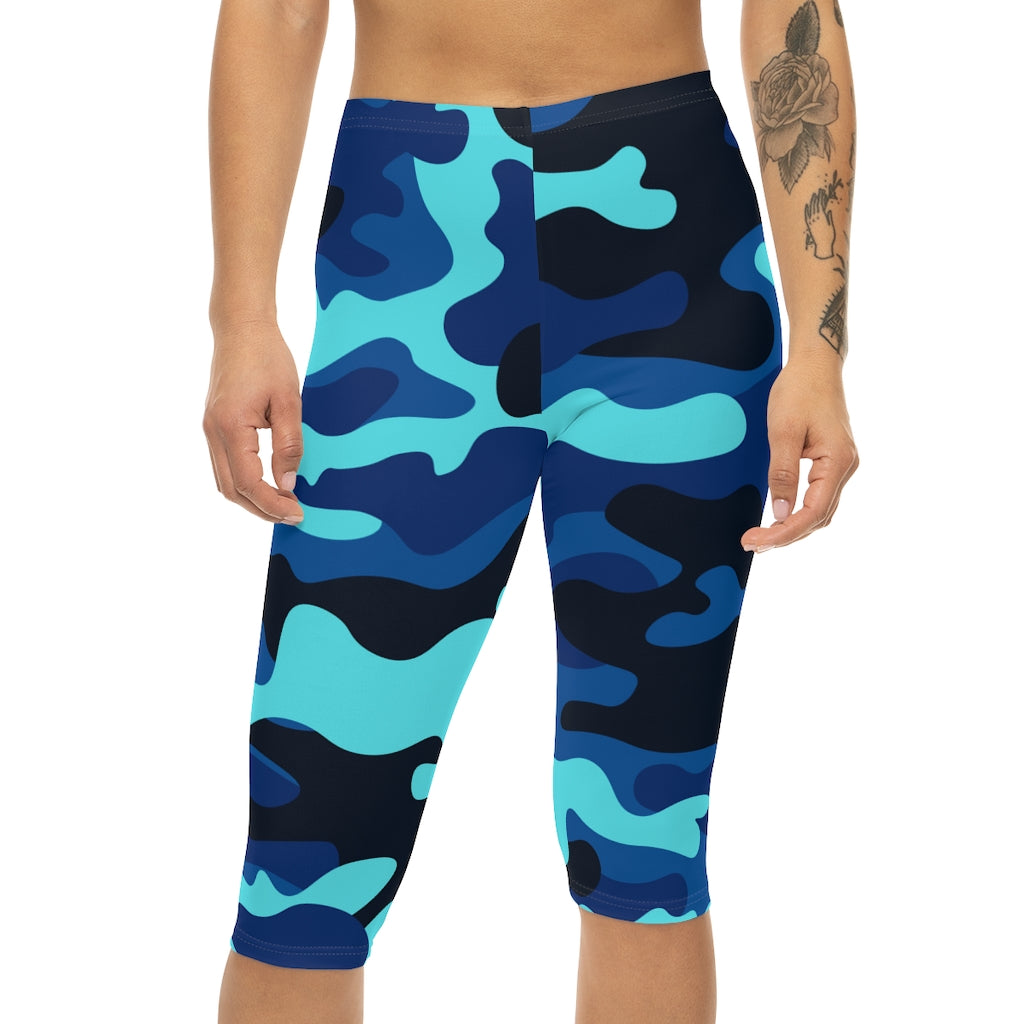 Brilliant Blue Camo Capri Leggings